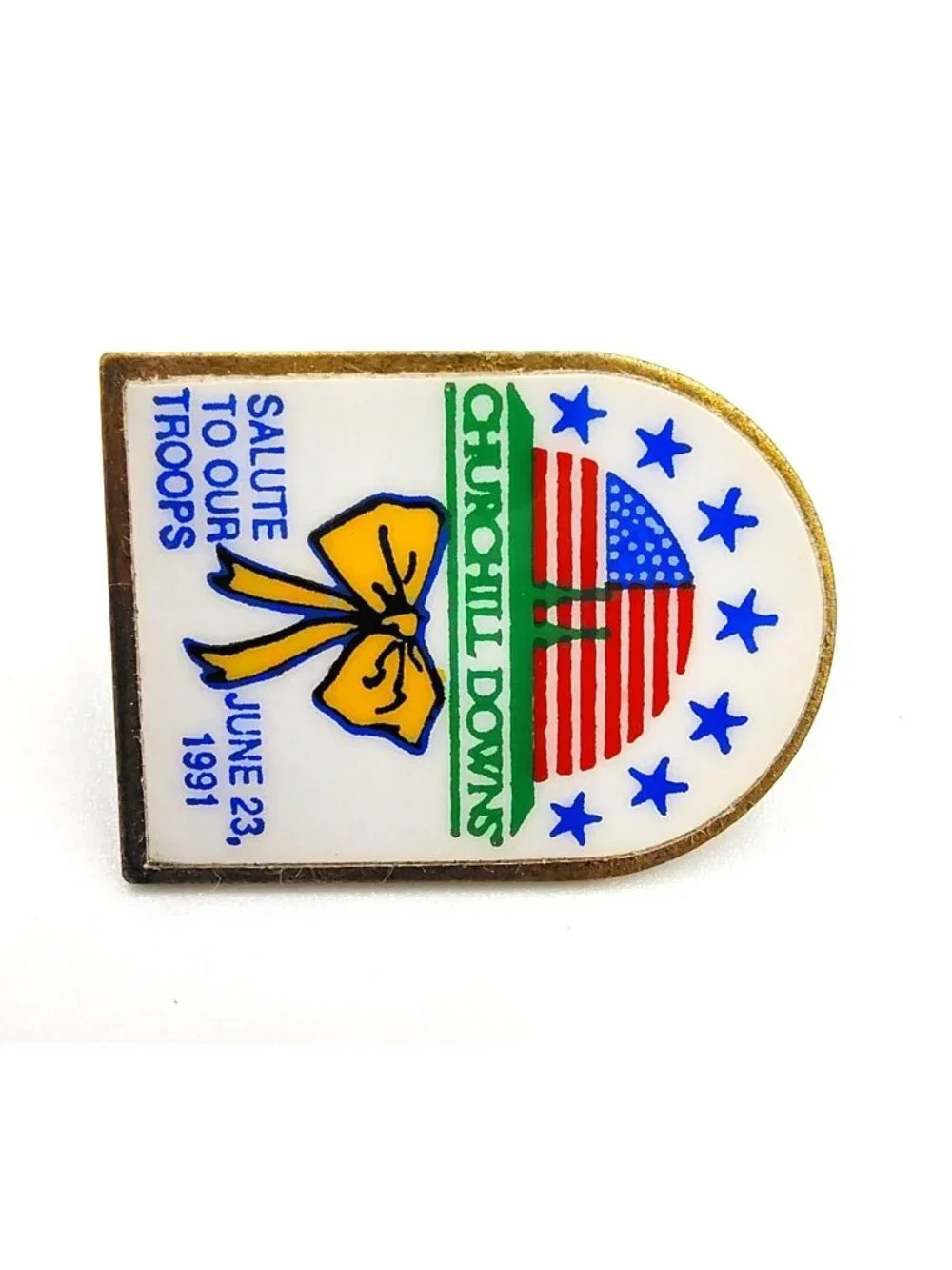 Churchill Downs Salute to Our Troops Pin June 23 1991 Patriotic Enamel Lapel Pin